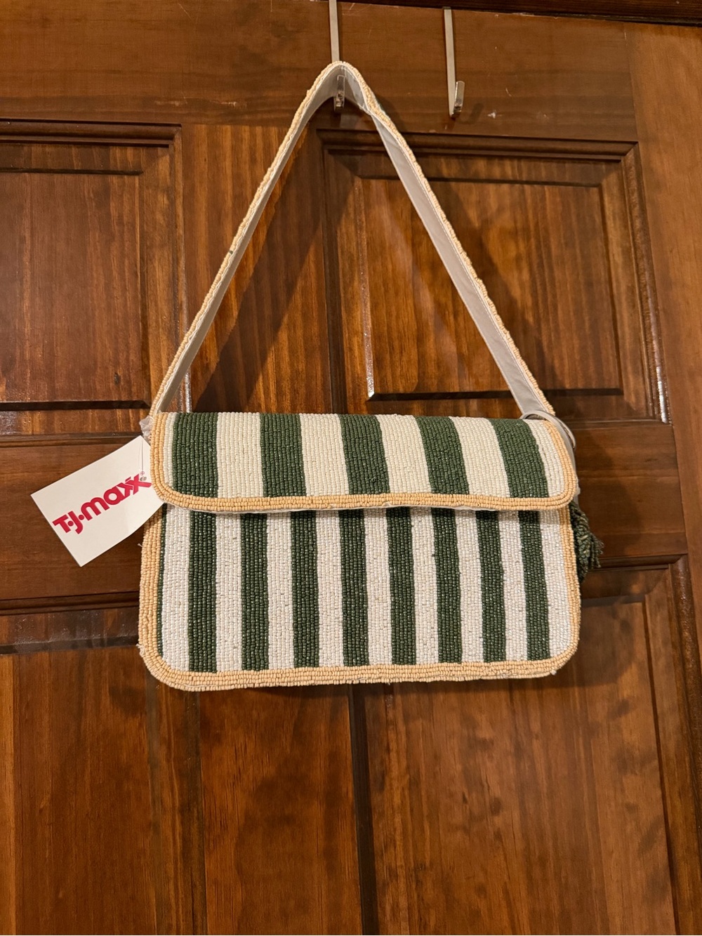 NWT Striped Green & Cream Shoulder Bag - T.J.Maxx